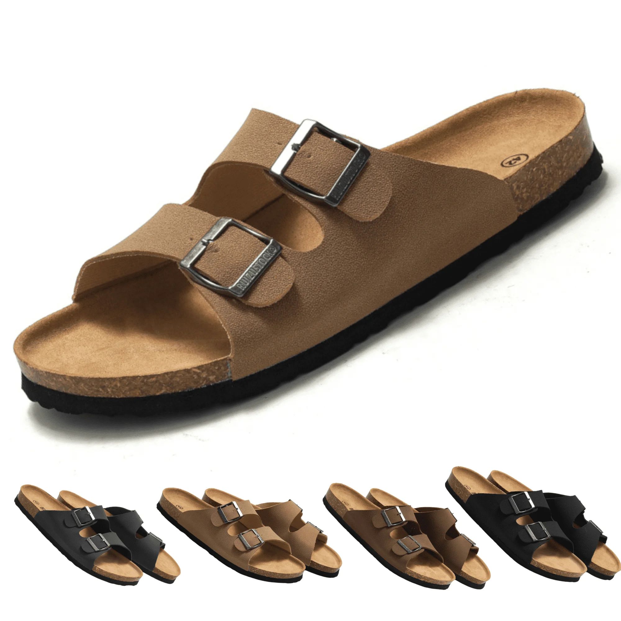 BERANMEY Unisex Cork Footbed Sandal for Womens Flat Slide Sandals Cork Footbed 2 Straps Adjustabl... | Walmart (US)