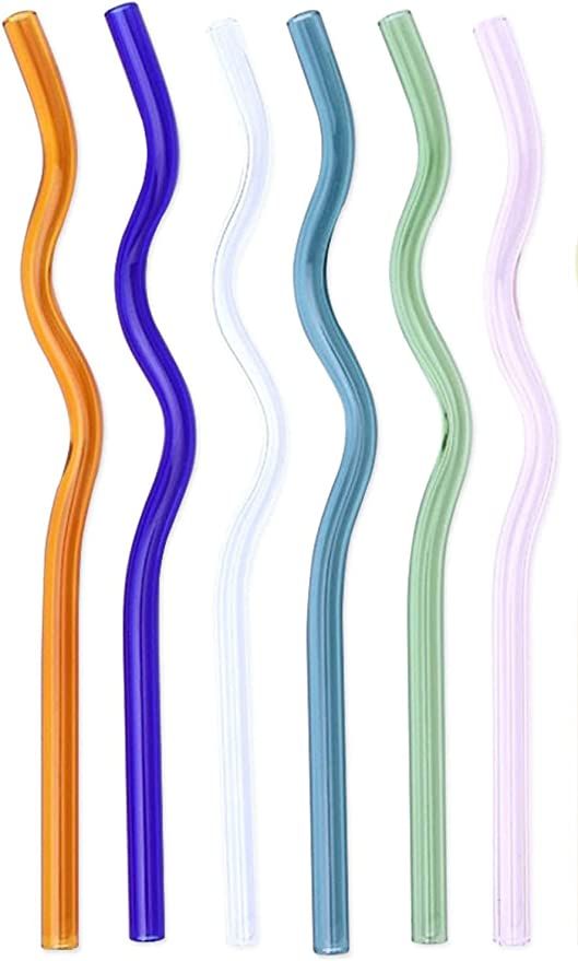 Nipogear 8mmx200mm wavy high borosilicate transparent colored high borosilicate glass straws for ... | Amazon (US)