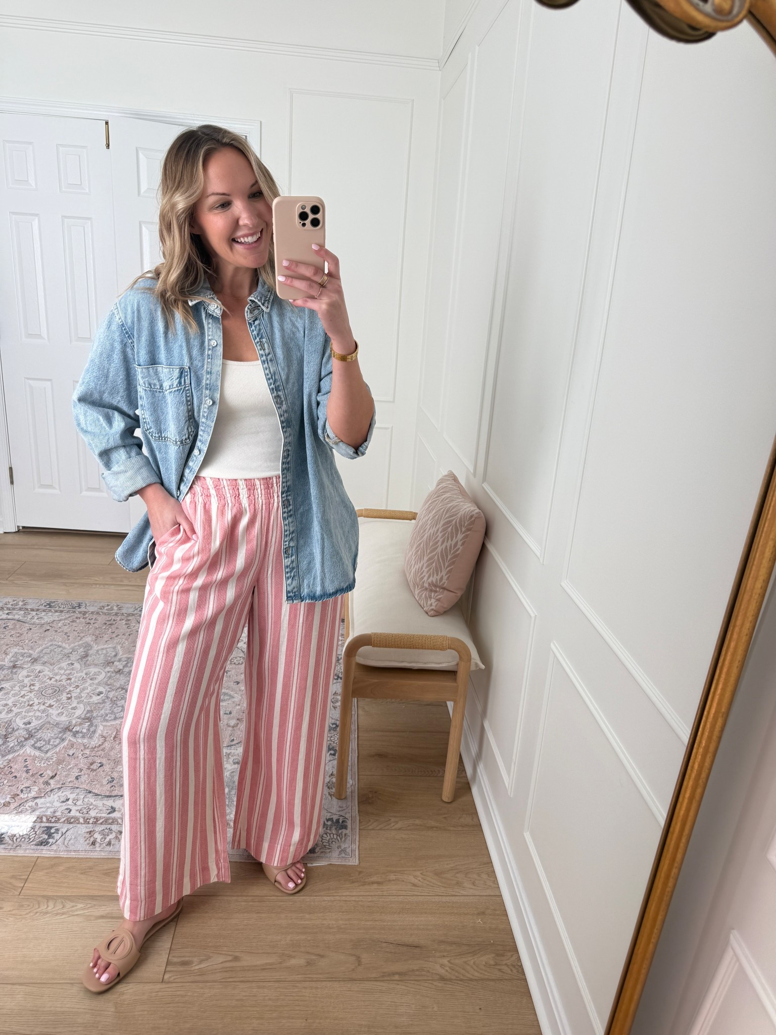 Casual spring or summer weekend outfit! Wearing a large in the pants and denim over shirt! 

#LTKSeasonal #LTKMidsize