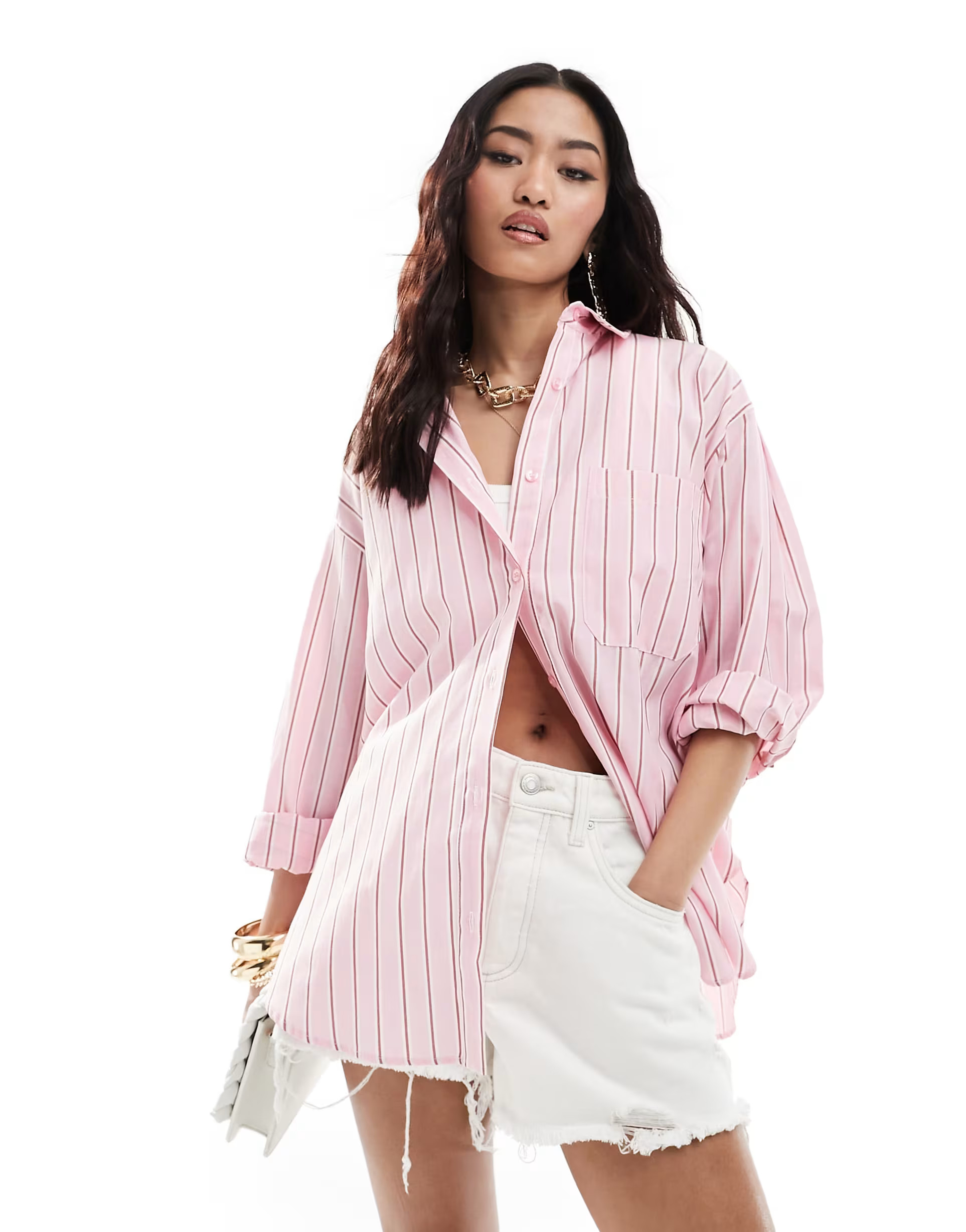 Cotton On high rise stretch denim shorts in white | ASOS (Global)