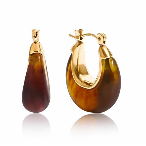 Fullpop Vintage Earrings for Women, Chunky 14K Gold Plated Resin Hoop Earrings Lightweight Hollow Brown Drop Earrings Hypoallergenic Earrings for Women Vintage Anthropologie Jewelry Gifts for Women | Amazon (US)