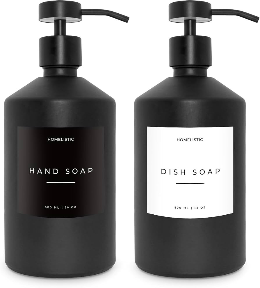 Luxury Glass Soap Dispenser Set of 2 - Elegant Glass Bottles with Matte Black Pumps, Ideal for Ki... | Amazon (US)