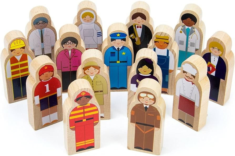 Little Professionals Wooden Character Set - Cute Wood Block People Toys for Kids & Toddlers - Ope... | Amazon (US)