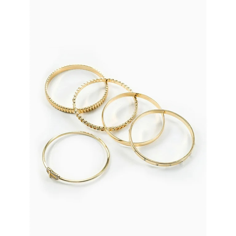 Time and Tru Goldtone Bangle Bracelet Set, 5 Bracelets | Walmart (US)