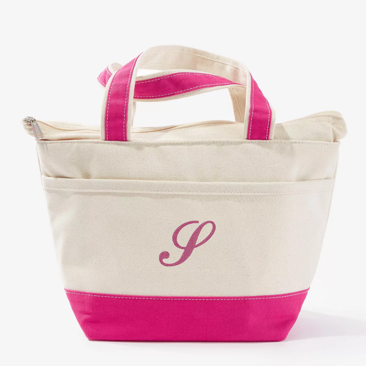 Personalization Mall Embroidered Initial Canvas Lunch Bag, Pink - S | Target
