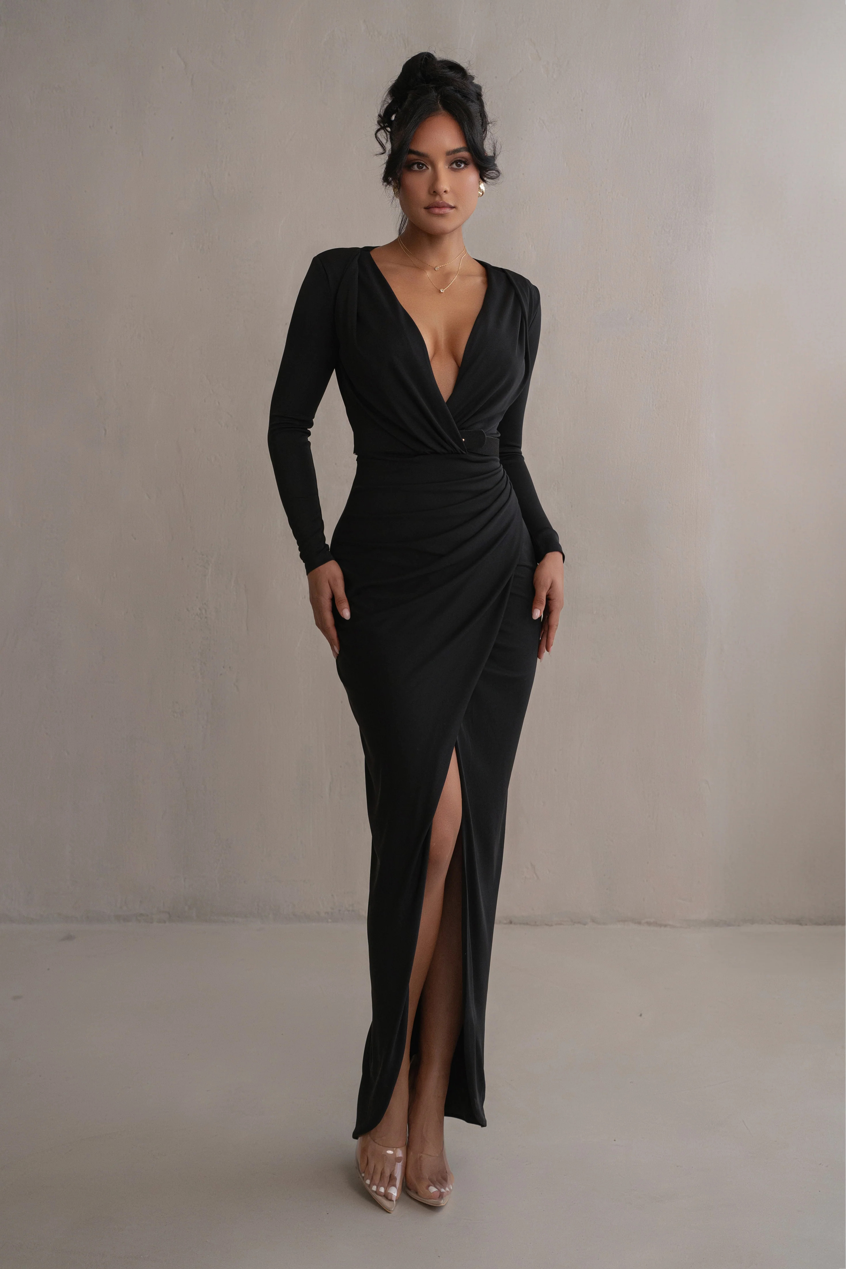 Black Jamie Plunge Maxi Dress | JLUXLABEL