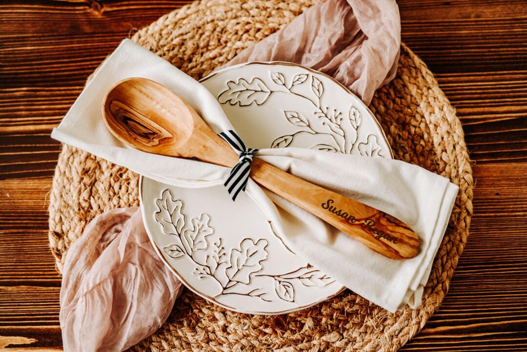 Personalized Name Olive Wood Serving Spoon & Towel Gift Set - Custom Engraved Housewarming Presen... | Etsy (US)