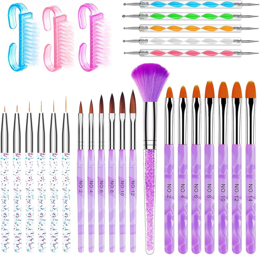 AROIC 28 Pcs Acrylic Nail Brush Set Including 7 Pcs UV Gel Nail Art Brushes, 6 Pcs 3D Nail Extens... | Amazon (US)