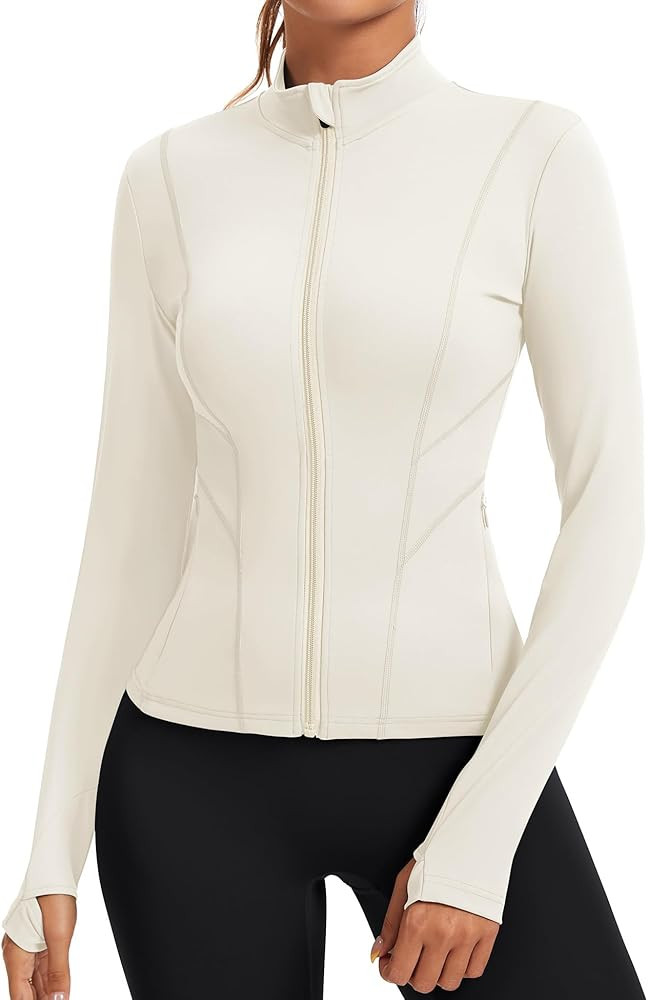 Rapbin Women's Slim Fit Workout Jackets Full Zip Long Sleeve Running Athletic Tops Yoga Shirts wi... | Amazon (US)