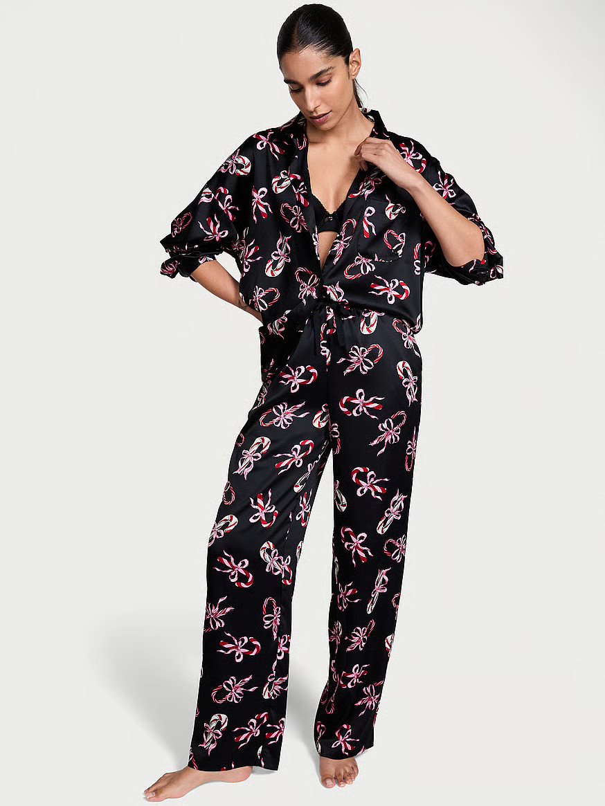 Buy Glazed Satin Oversized Long Pajama Set, Print - Order Pajamas Sets online - Victoria's Secret... | Victoria's Secret (US / CA )