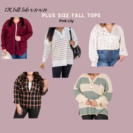 #LTKSale - Plus size fall tops- Pink Lily | EASILY LOVED BURGUNDY FLEECE SHACKET | ALL I EVER WANTED BLACK PLAID BUTTON FRONT BLOUSE | PULLING HEARTSTRINGS IVORY AND TAN STRIPED QUARTER ZIP PULLOVER | KNOW YOU BEST OLIVE STRIPED OVERSIZED HENLEY SWEATER | ROSES IN SILK IVORY FLORAL WRAP BODYSUIT

#LTKplussize #LTKSeasonal #LTKSale