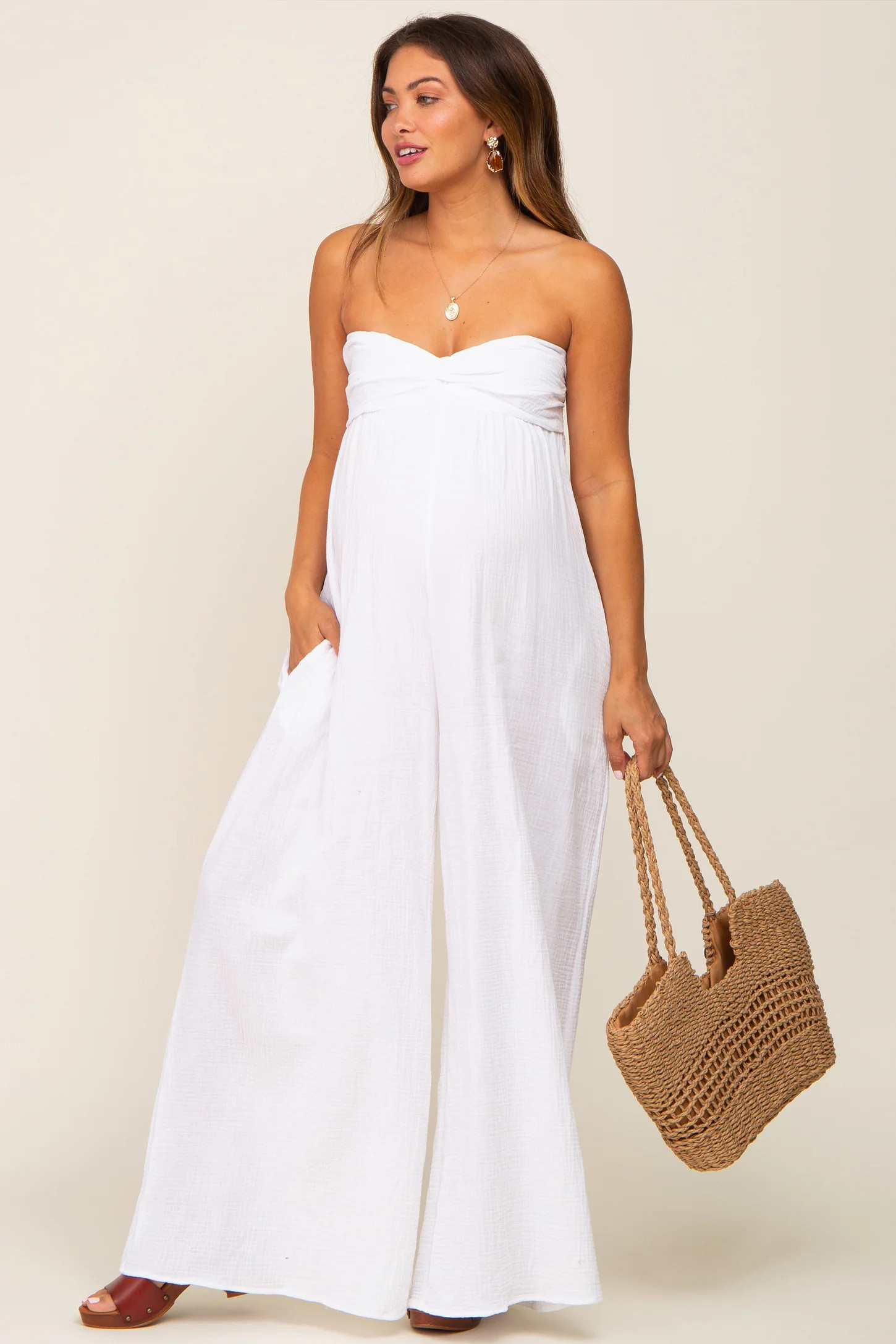 Navy Strapless Front Twist Maternity Jumpsuit | PinkBlush Maternity