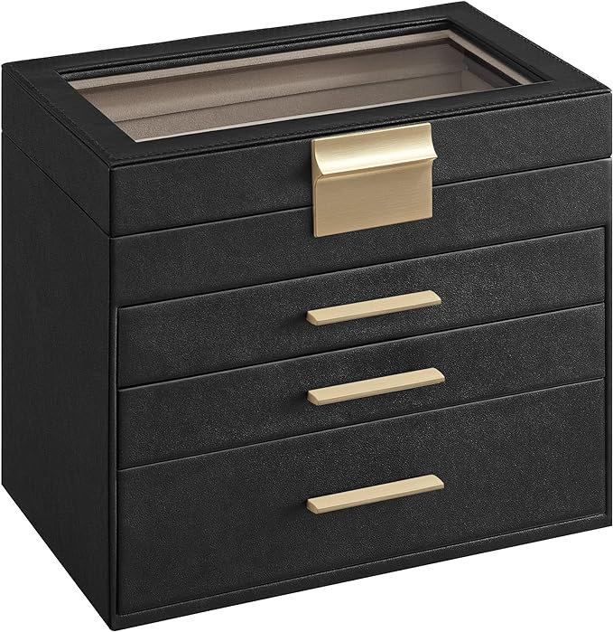 SONGMICS Jewelry Box with Glass Lid, 4-Layer Jewelry Organizer, 3 Drawers, for Sunglasses, Big Je... | Amazon (US)