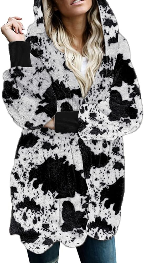 Dokotoo Womens 2022 Winter Long Sleeve Solid Fuzzy Fleece Open Front Hooded Cardigans Jacket Coats O | Amazon (US)