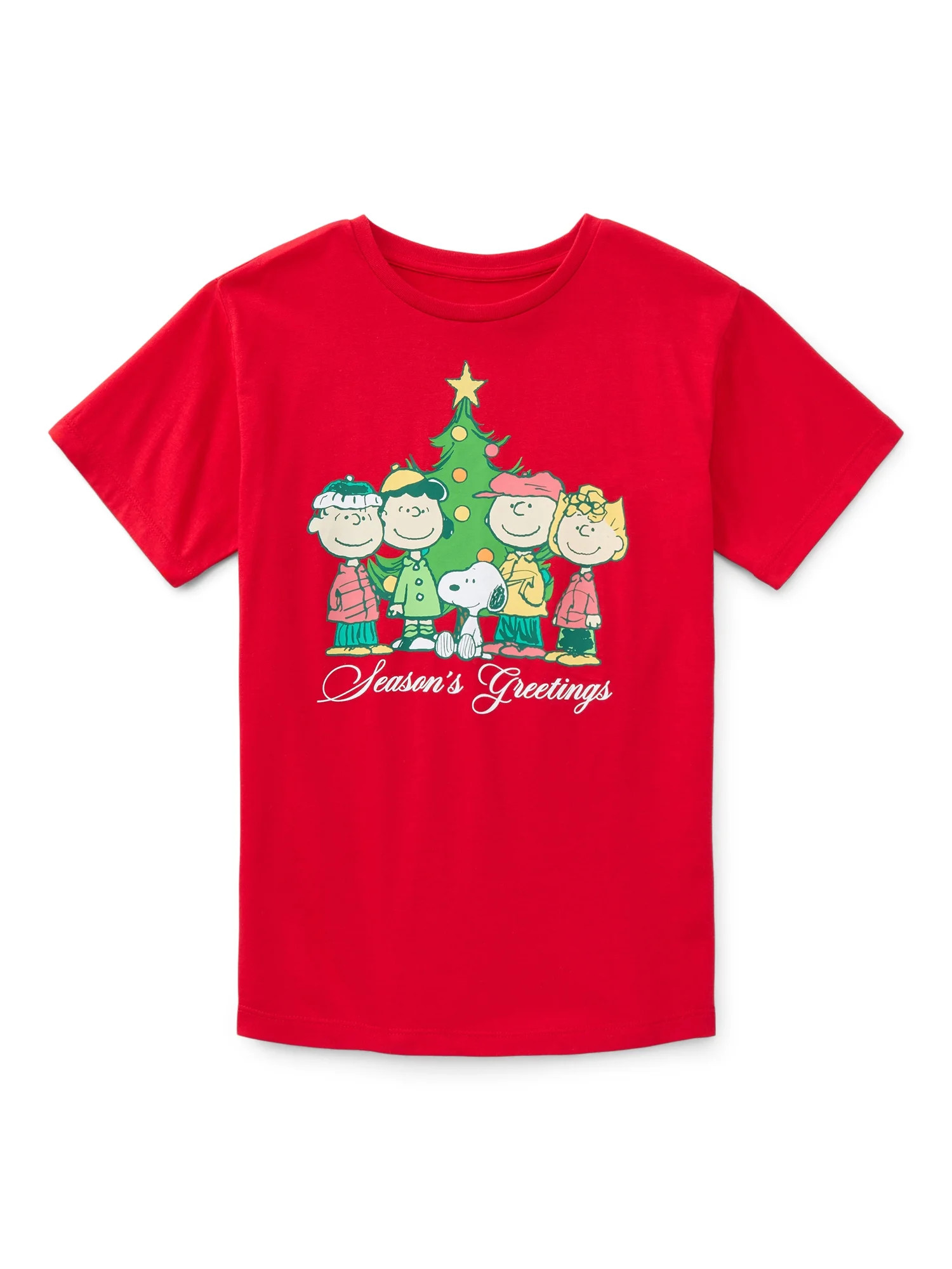 Charlie Brown Season's Greetings Girls Graphic Tee with Short Sleeves, Sizes 4-16 | Walmart (US)