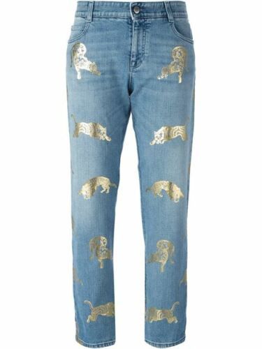 Stella McCartney Indigo Wild Cat Foil Printed Denim Skinny Ankle Jeans - Choice | eBay US