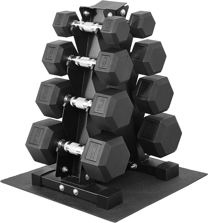 Fitvids Rubber Coated Hex Dumbbell Set with Storage Rack, 100/150/200/550 LB Hand Weight Set with... | Amazon (US)