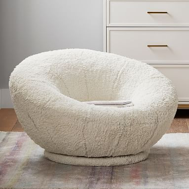 Sherpa Ivory Groovy Swivel Chair | Pottery Barn Teen