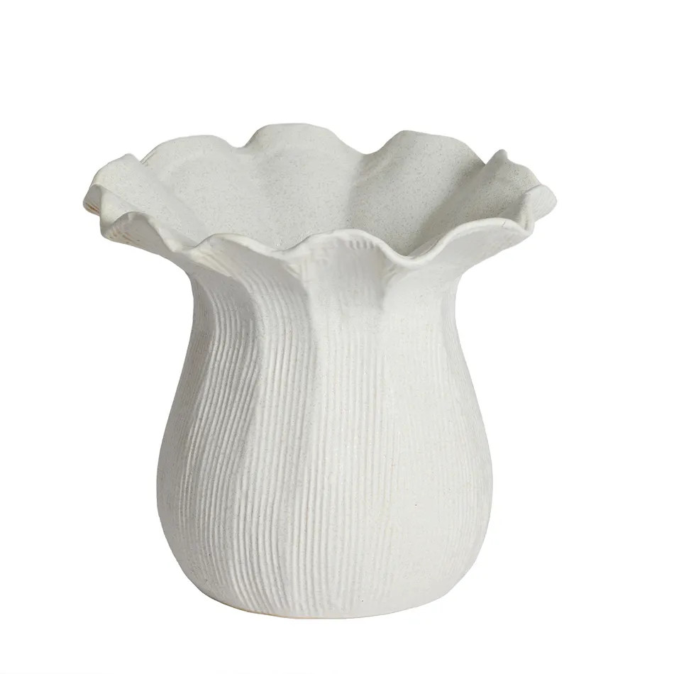 White Scalloped Ceramic Vase | Graham and Green