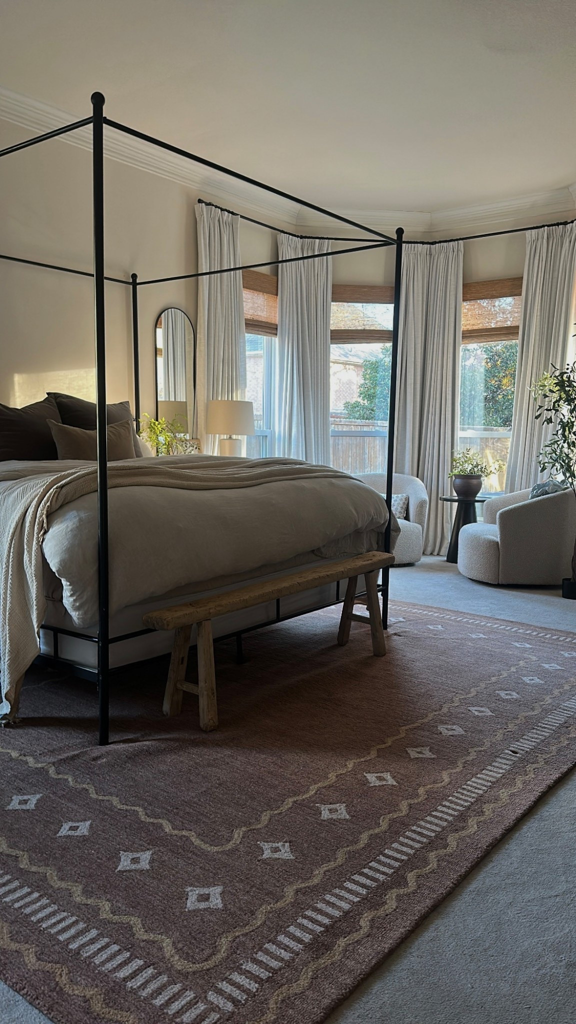 Primary bedroom details 🤎 linking  a similar option to my discontinued canopy bed! Also linked a more affordable version of my curtains that I love just as much! 

#LTKHome