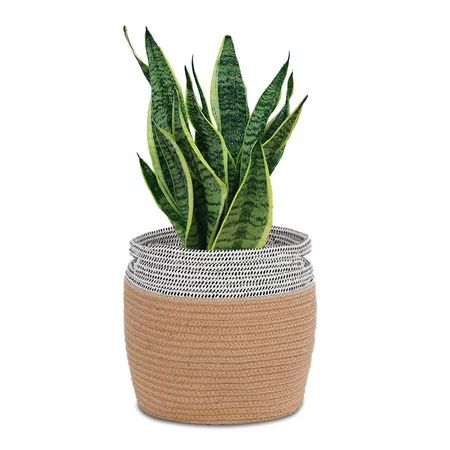 Cotton Rope Plant Basket Modern Indoor Planter Up to 10 Inch Pot Woven Storage Organizer with Handle | Walmart (US)