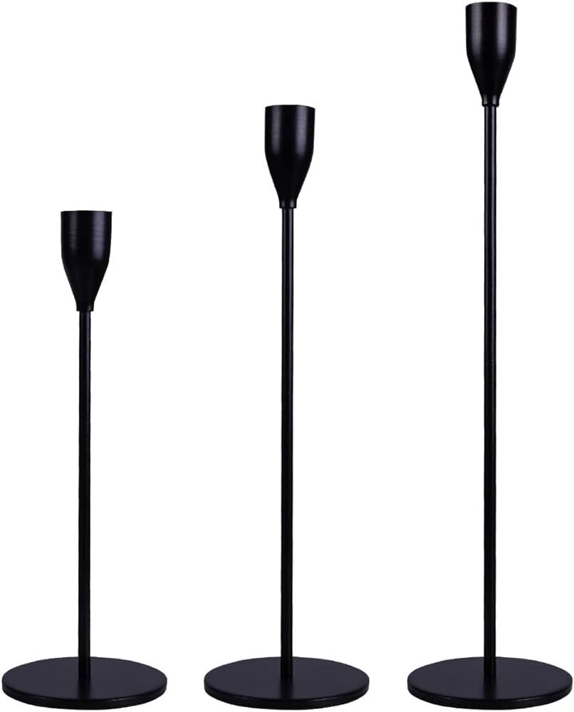 Candle Holder Black Candlestick Holders Set of 3 for Taper Candles, Matte Metal Candle Holders fo... | Amazon (US)
