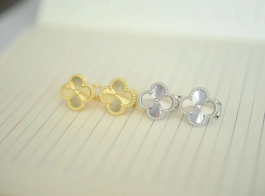 Guilloche One clover earrings, Gold plated 925 Silver, four leaf clover earrings | Etsy (Global)