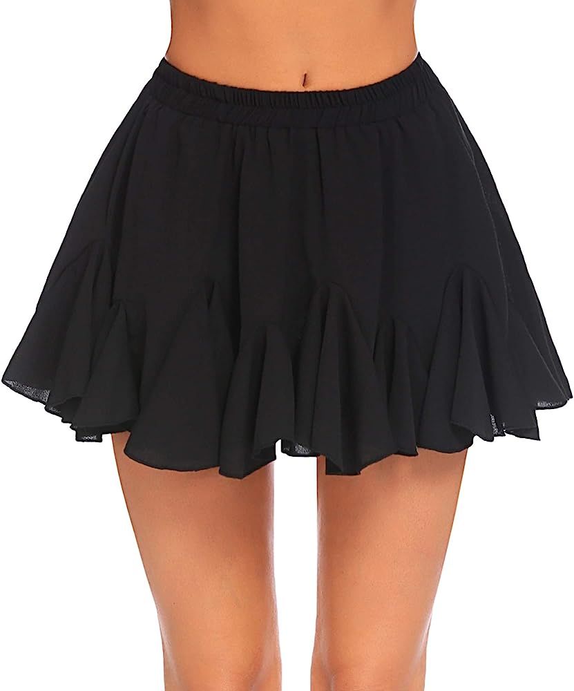 Avidlove Women's Pleated Skater Skirt Basic Casual High Waisted Ruffles Flared Mini Lingerie Skirts | Amazon (US)