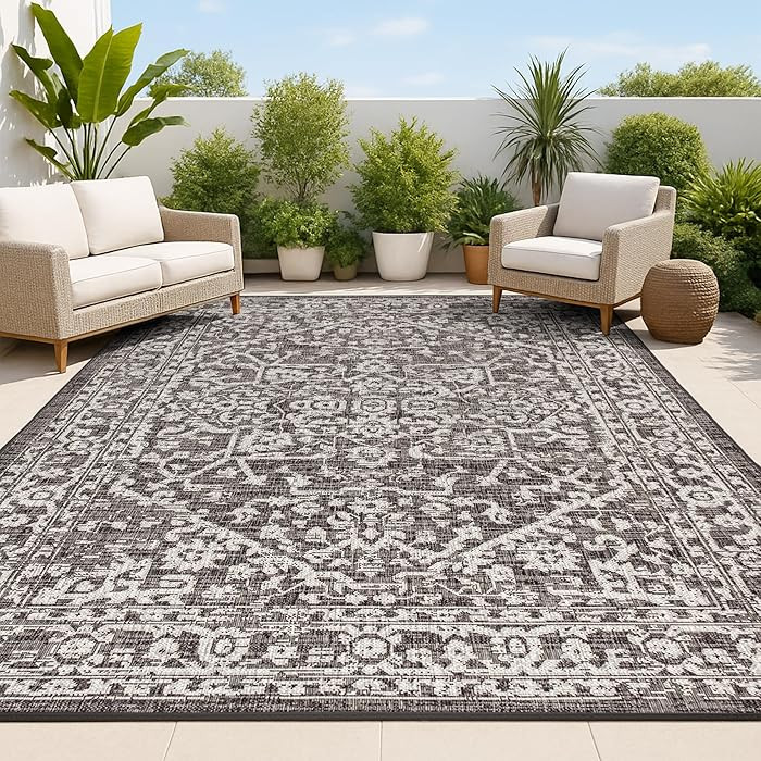 JONATHAN Y Boho Medallion Indoor Outdoor Area Rug 3X5 Black/Gray, Malta Textured Weave for Backya... | Amazon (US)