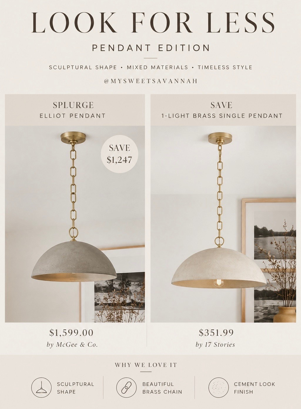 Designer Pendant Look for Less

One of my favorite ways to get the high-end look without the high-end price tag. These pendants have the same sculptural silhouette, soft cement-like finish, and beautiful brass detail that instantly give that warm, elevated RH-inspired feel. Such a good save if you love timeless neutral design.

#LTKSaleAlert #LTKHome