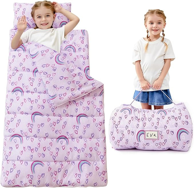 Toddler Nap Mat for Preschool 50''x30'' Sleeping Mat with Removable Pillow and Minky Blanket for ... | Amazon (US)