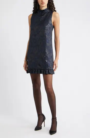 Chelsea28 Bow Back Floral Brocade Minidress in Navy Multi Brocade at Nordstrom Rack, Size Small | Nordstrom Rack