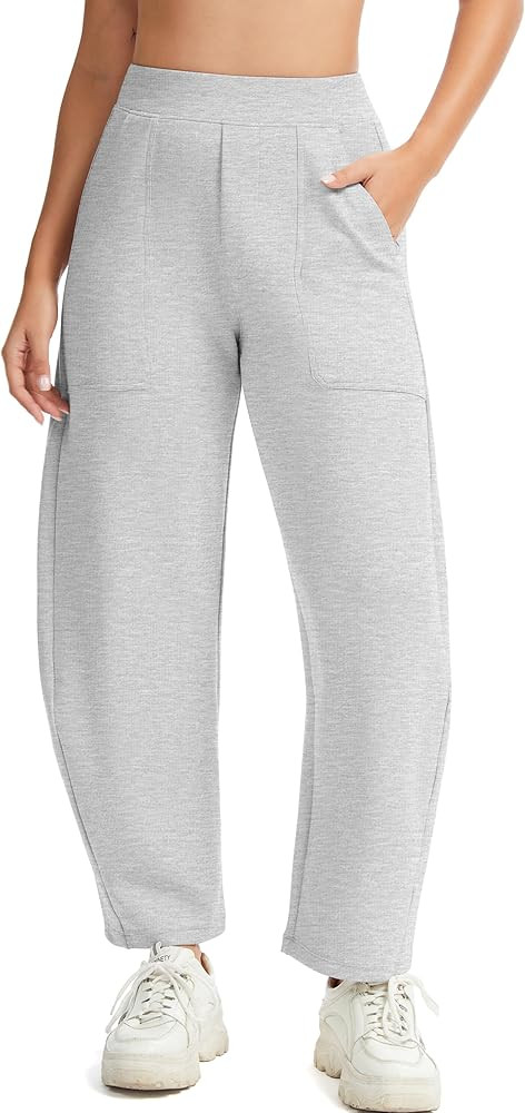 Womens Baggy Wide Leg Pants Barrel Leg Sweatpants Casual Elastic Waisted Stretch Travel Pants wit... | Amazon (US)