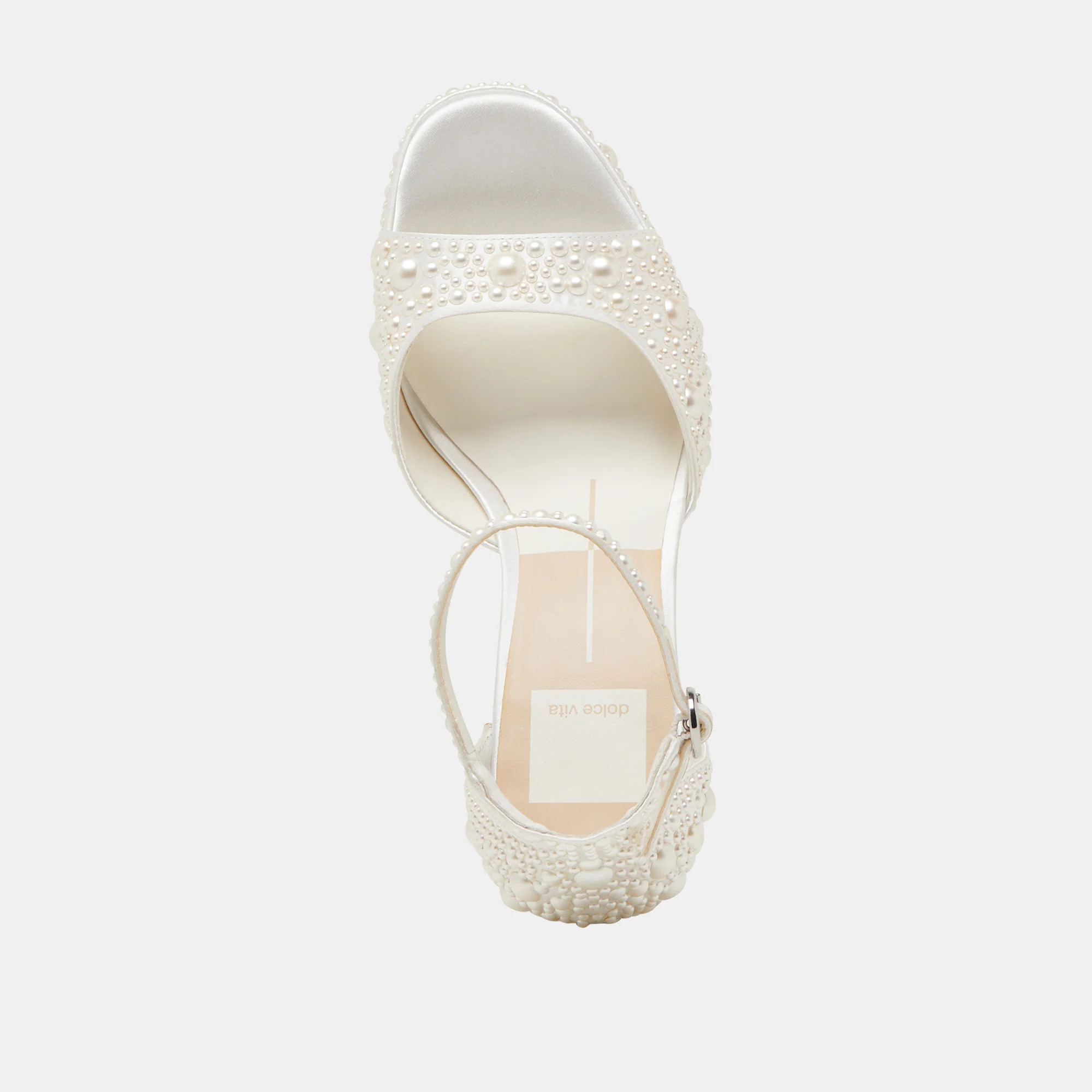PANDRO PEARL HEELS TRUE WHITE SATIN | DolceVita.com