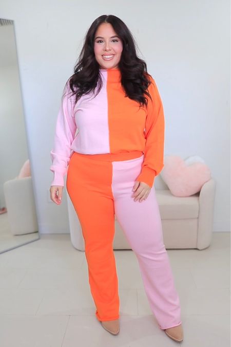 Pink and orange color block two piece set from Amazon in a size XL! 

#LTKcurves #LTKfit #LTKstyletip