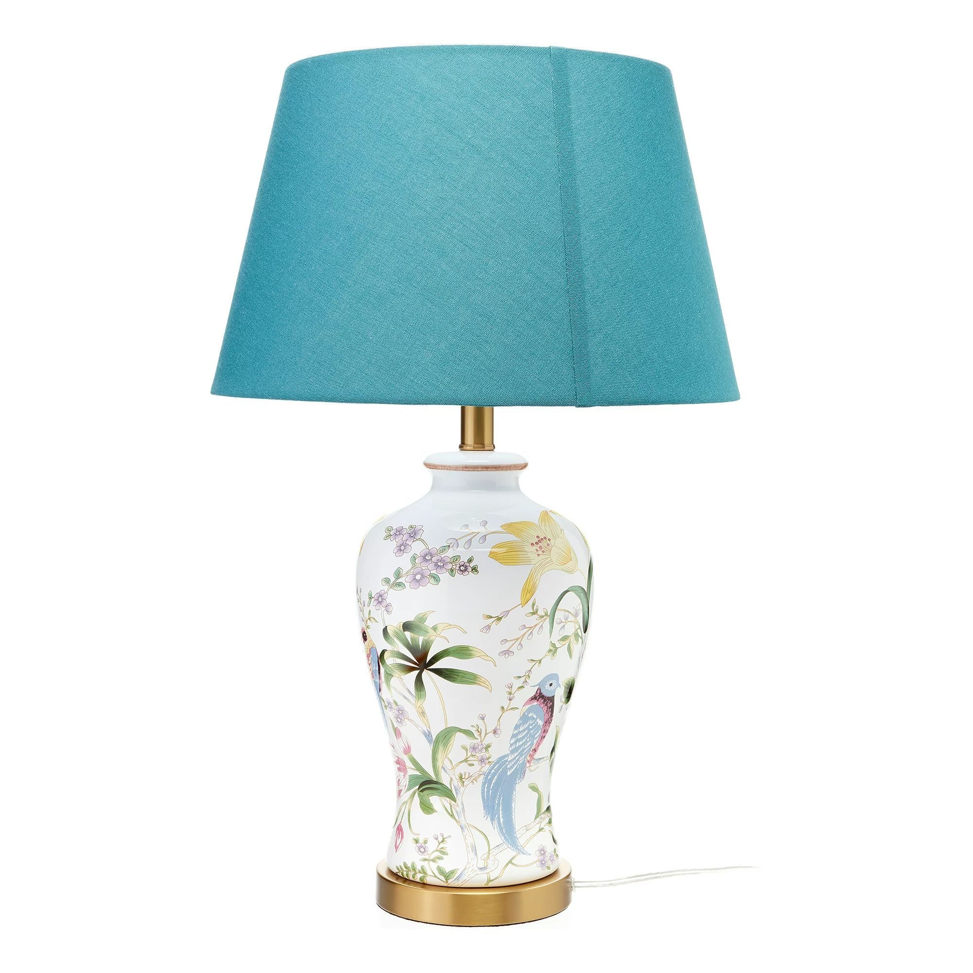 Floral White Ceramic Table Lamp with Teal Shade by Drew Barrymore Flower Home | Walmart (US)
