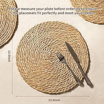 Round Woven Placemats Set of 12, 13.5'' Boho Rattan Chargers for Dinner Plates, Rustic Wicker Pla... | Amazon (US)