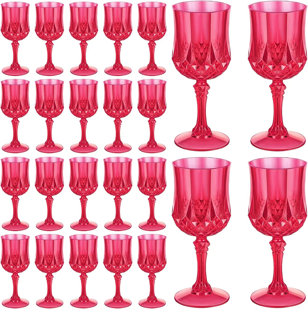 Tessco 24 Pcs Pink Plastic Wine Glasses Hot Pink Wine Glasses Plastic Goblet Valentine's Day Wedd... | Amazon (US)