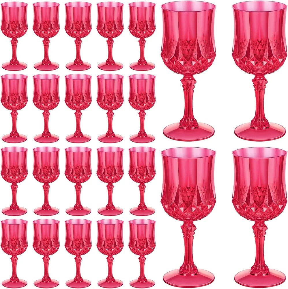Tessco 24 Pcs Pink Plastic Wine Glasses Hot Pink Wine Glasses Plastic Goblet Valentine's Day Wedd... | Amazon (US)