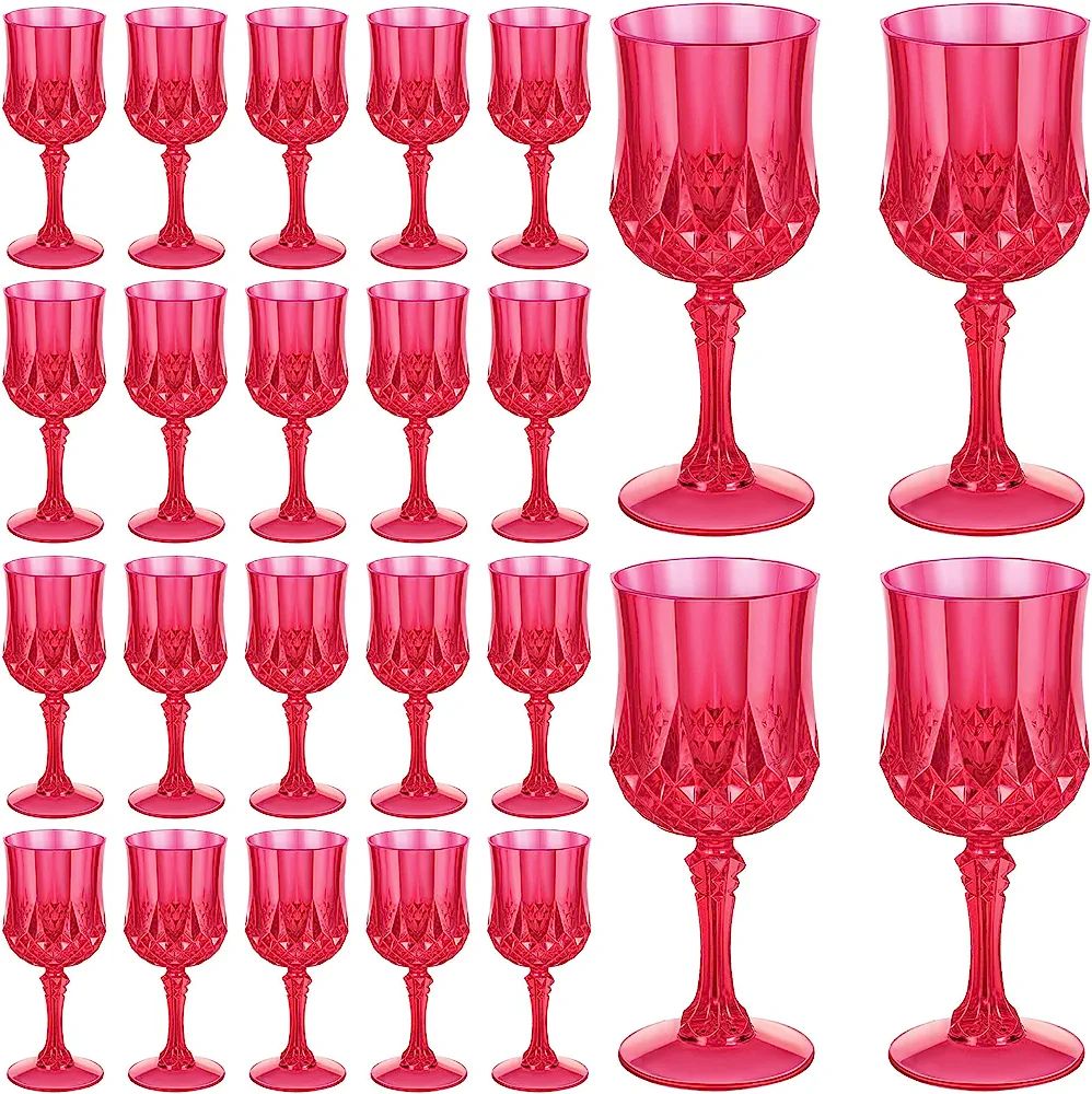 Tessco 24 Pcs Pink Plastic Wine Glasses Hot Pink Wine Glasses Plastic Goblet Valentine's Day Wedd... | Amazon (US)