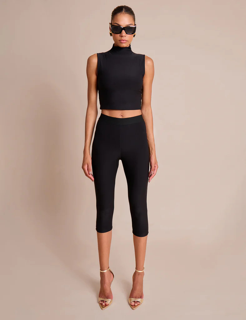 High Waist Luxe Slinky Capri Pants Black | Public Desire