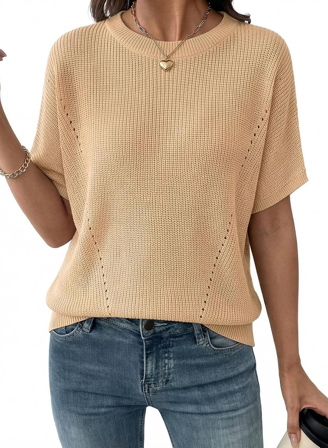 Dokotoo Womens Short Sleeve Sweaters Lightweight V Neck Pullover Tops | Amazon (US)