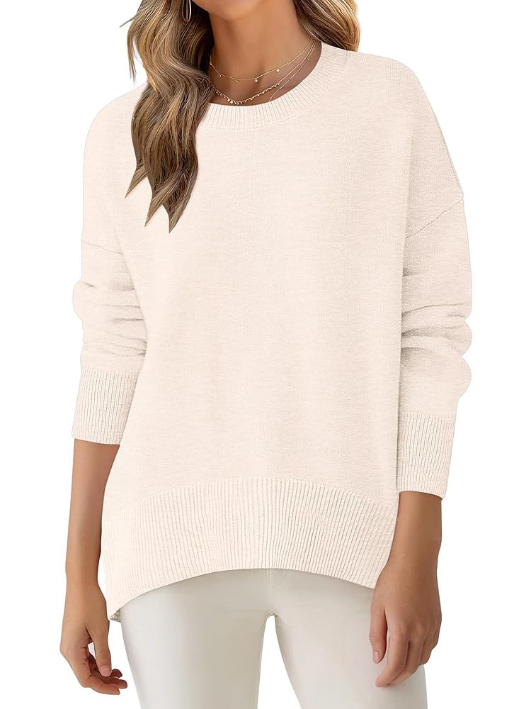 ANRABESS Sweaters for Women 2025 Fall Long Sleeve Casual Loose Fit Knitted High Low Hem Basic Pul... | Amazon (US)