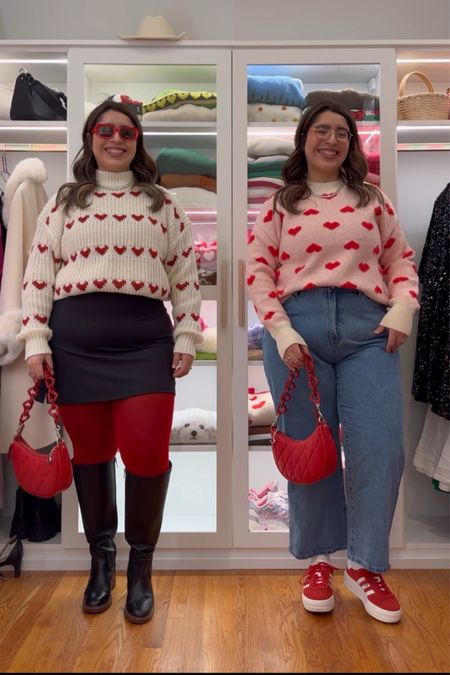 Super cute Valentine’s Day outfits! 
Wearing the Large in both sweaters, Large in the skirt, large in the jeans
Tights are from sheertex - size XL!

#LTKmidsize #LTKfindsunder50 #LTKshoecrush
