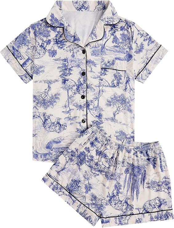 Floerns Women's Floral Pajamas Notch Collar Print Sleepwear Two Piece Pajama Set | Amazon (US)