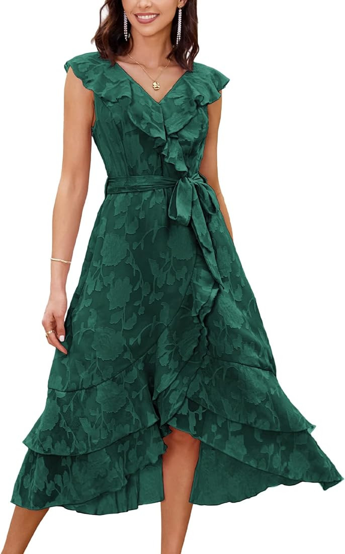 GRACE KARIN Women's Summer Bridesmaid Dresses for Wedding V Neck Ruffle Hem Cocktail Dresses Even... | Amazon (UK)
