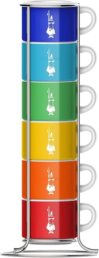 Bialetti Sei Tazzine Impilabili, Multicolore, Porcellana, Multicolore, ‎9 x 9 x 28.5 cm, 450 gr... | Amazon (IT)