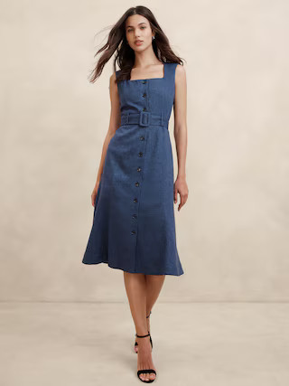 Linen-Blend Button Midi Dress | Banana Republic Factory