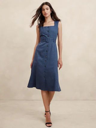 Linen-Cotton Button Midi Dress | Banana Republic Factory
