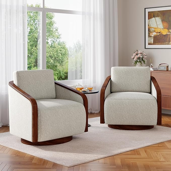 UIXE Swivel Accent Chairs Set of 2, Chenille Barrel Club Chair Upholstered Armchair for Living Ro... | Amazon (US)